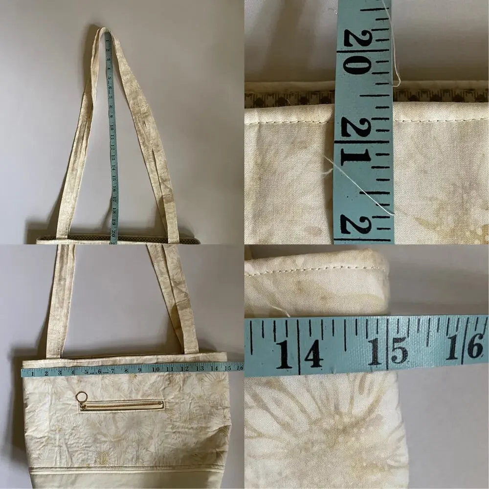 Handcrafted Fabric Purse Cream Artisan Carryall Tote Batik Cotton Shoulder Bag